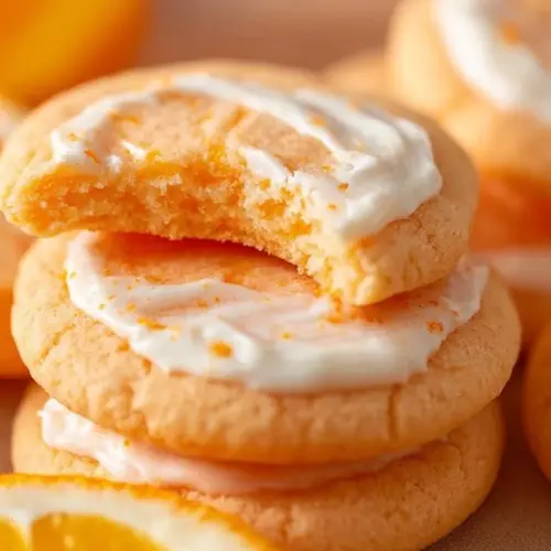 Homemade Orange Creamsicle Cookies on a plate with orange zest decoration.