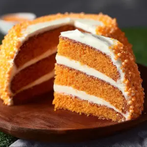 Slice of Orange Crush Cake with vibrant orange frosting and decoration