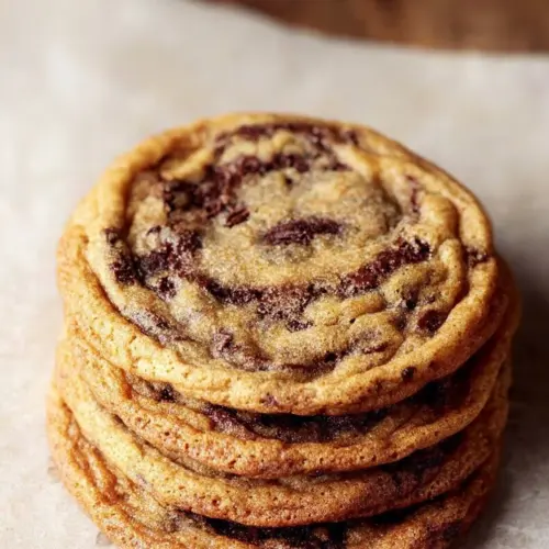 Freshly baked pan-banging chocolate chip cookies on a cooling rack.
