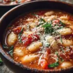 Creamy Parmesan Tomato Cannellini Bean Soup served in a bowl