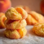 Freshly baked peach cookies with a golden crust and peach chunks
