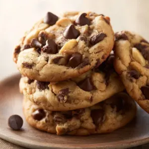 Peanut butter banana cookies with chocolate chips on a baking sheet