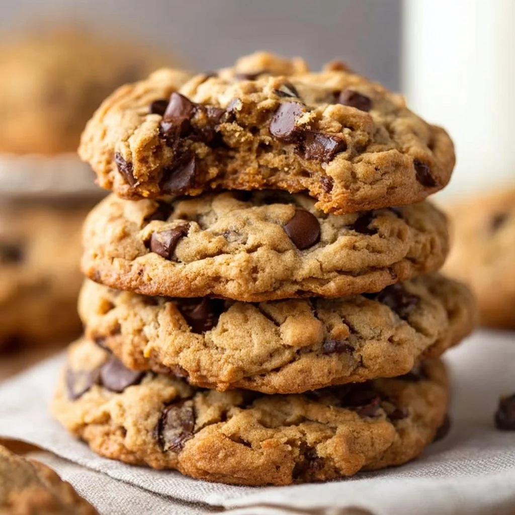 Peanut butter oatmeal chocolate chip cookies fresh from the oven