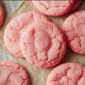 Delicious pink sugar cookies decorated with icing and sprinkles