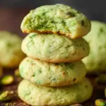 Freshly baked pistachio pudding cookies on a cooling rack