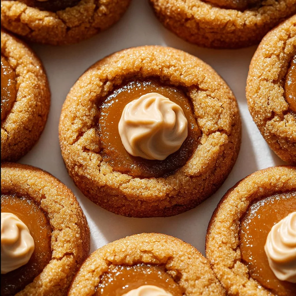 Homemade Pumpkin Pie Cookies on a plate, drizzled with icing and sprinkled with spices