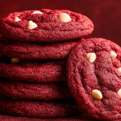 Freshly baked Red Velvet Cookies with cream cheese frosting
