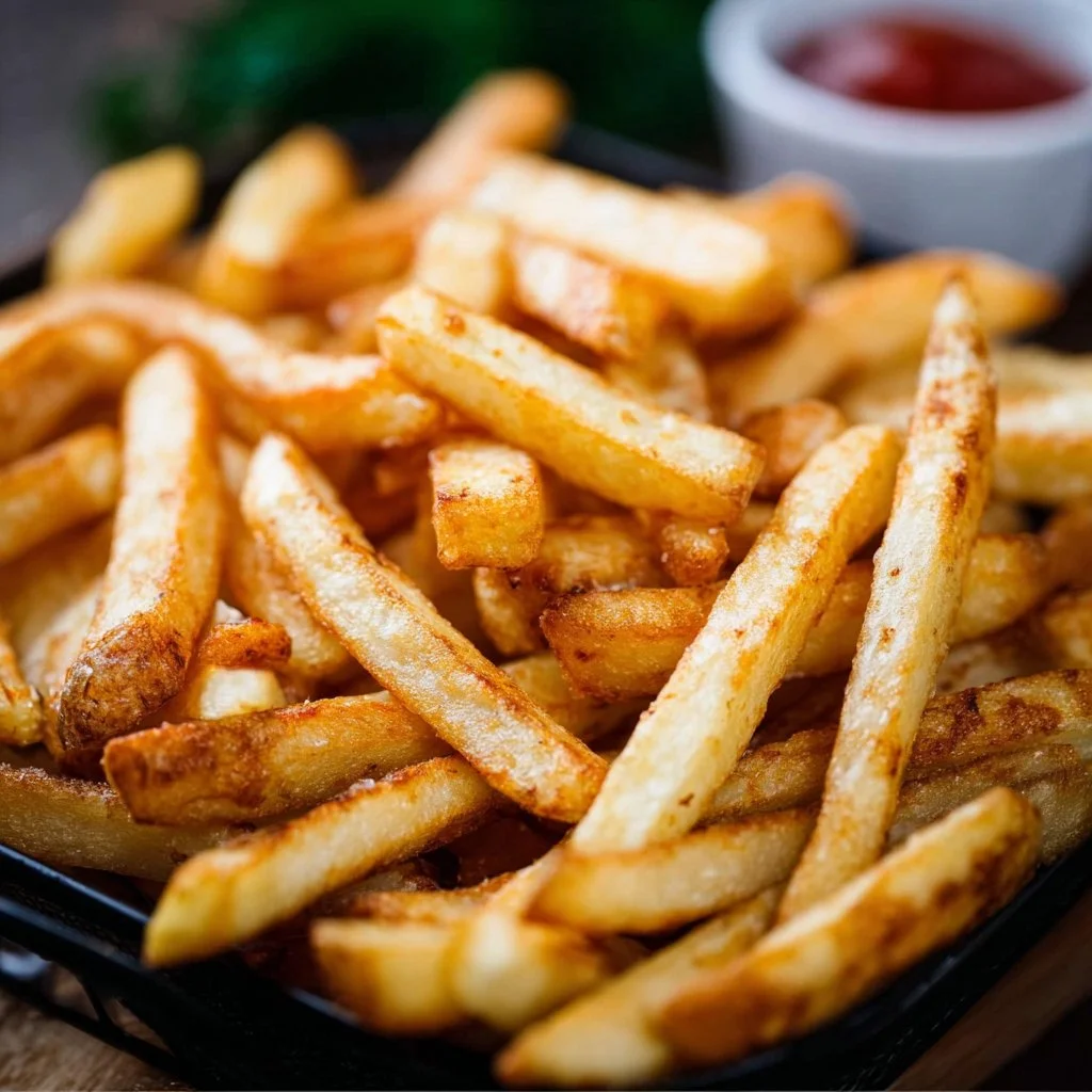 Air fryer cooking fries for reheating to achieve crispiness