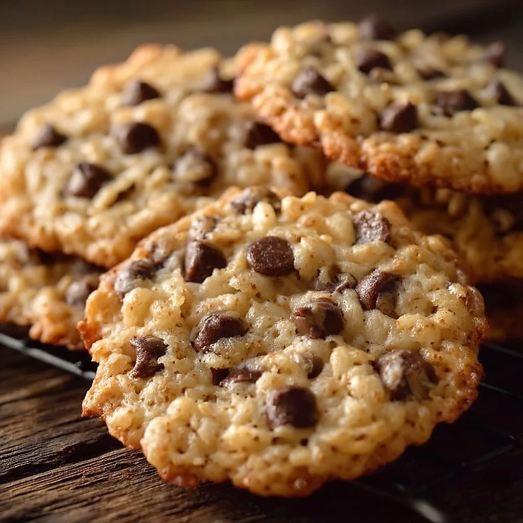 Delicious Rice Krispie chocolate chip cookies on a plate