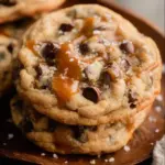 Salted caramel chocolate chip cookies with a crispy edge and chewy center