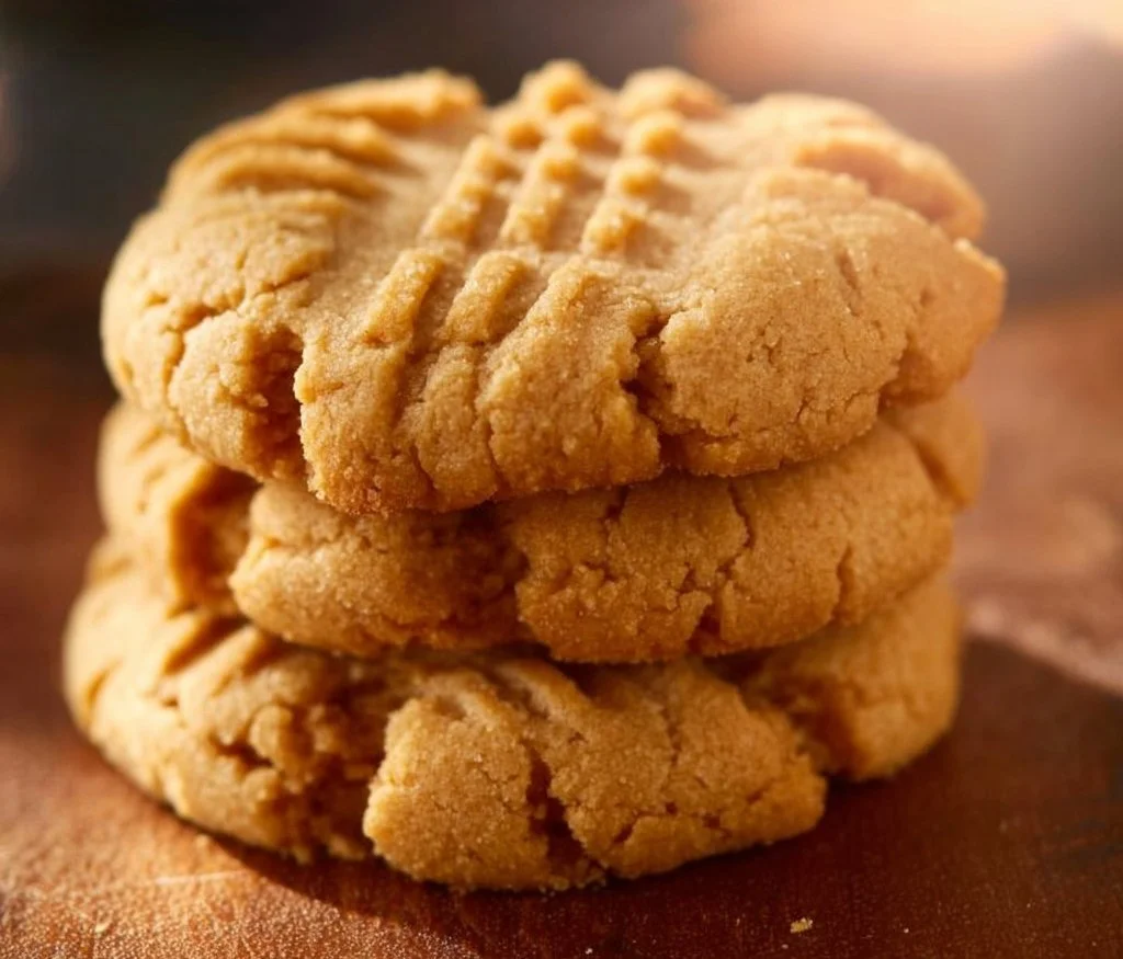 Freshly baked soft peanut butter cookies on a cooling rack.