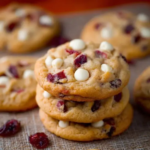 Soft white chocolate chip cranberry cookies on a cooling rack