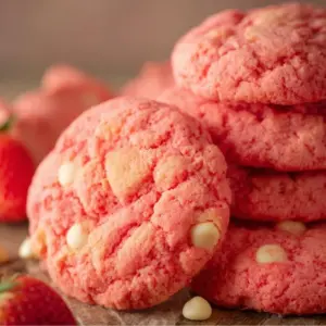 Delicious homemade strawberry cake mix cookies on a platter