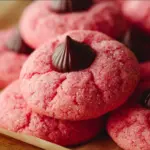 Delicious strawberry kiss cookies topped with chocolate and fresh strawberries