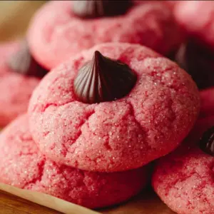 Delicious strawberry kiss cookies topped with chocolate and fresh strawberries