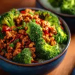 Sweet and Spicy Ground Turkey Broccoli Bowls with fresh ingredients