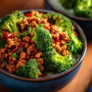 Sweet and Spicy Ground Turkey Broccoli Bowls with fresh ingredients