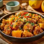 Delicious Tangerine Chicken served with vegetables on a plate