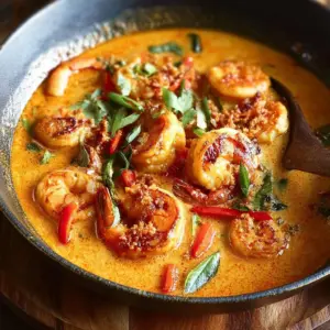 Delicious bowl of Thai coconut shrimp curry with vibrant ingredients