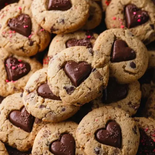 Heart-shaped chocolate chip cookies for Valentine's Day celebration
