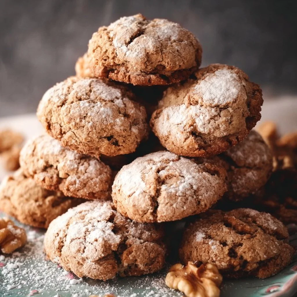 Homemade walnut cookies fresh out of the oven with a golden crust.