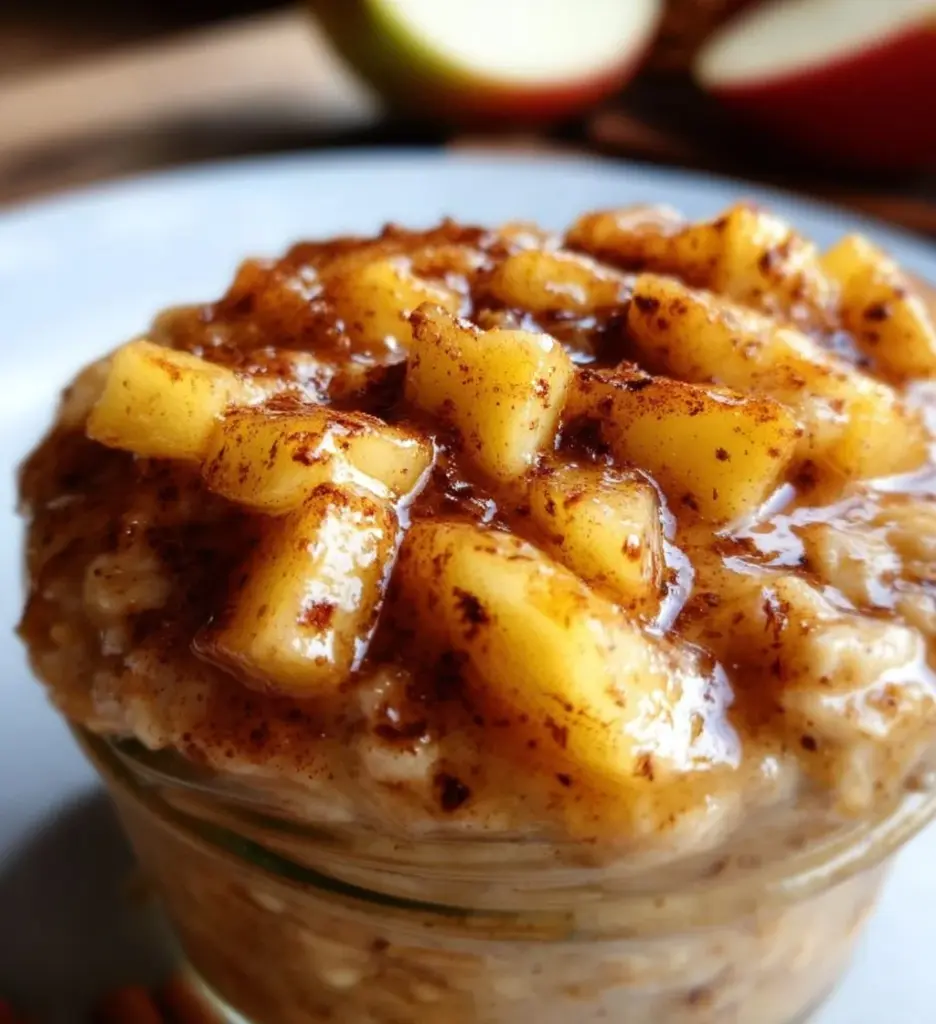 Delicious apple cinnamon overnight oats topped with fresh fruits and nuts