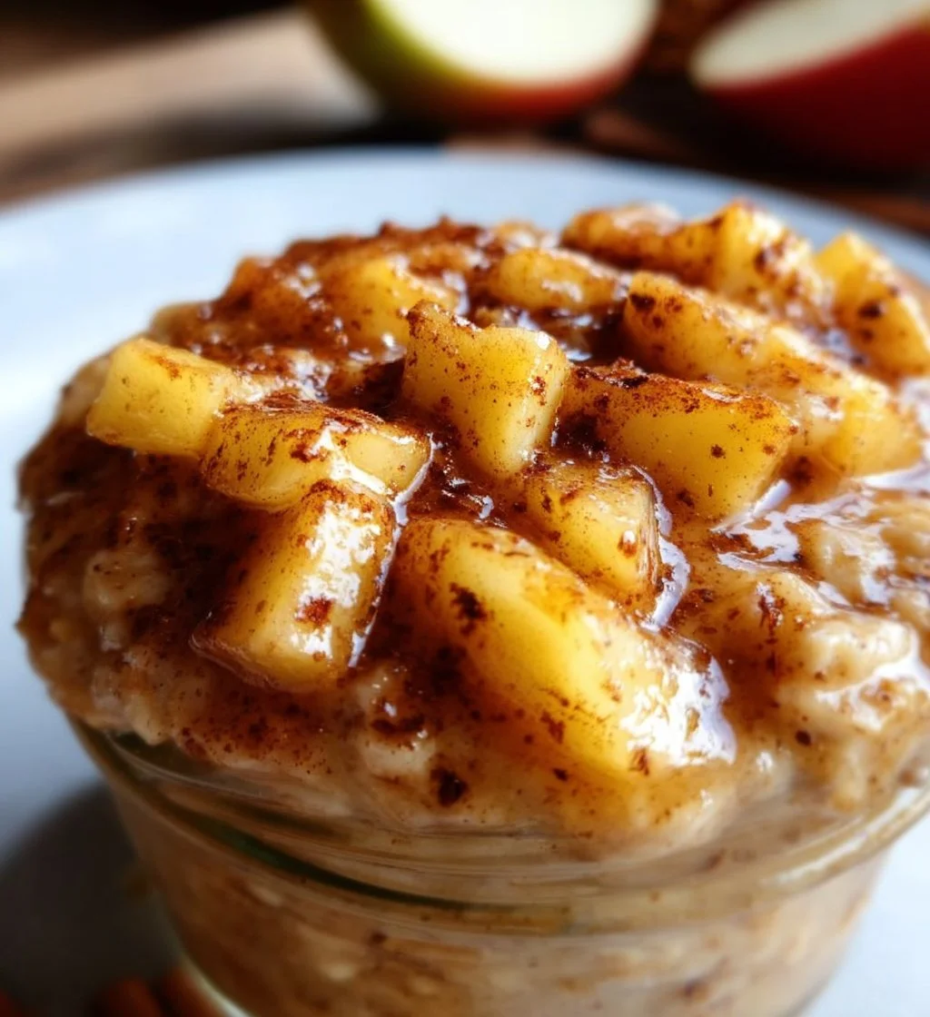 Delicious apple cinnamon overnight oats topped with fresh fruits and nuts