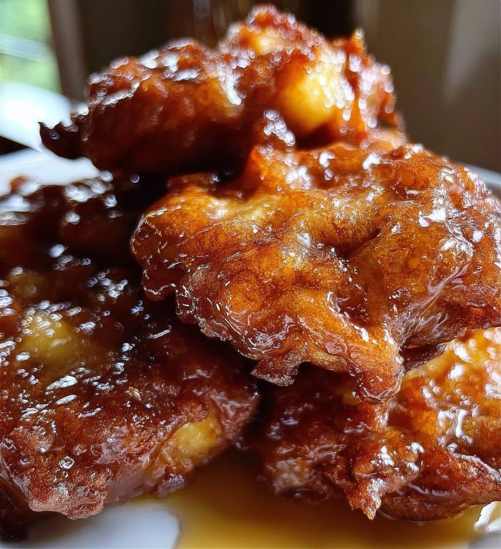 Delicious homemade apple fritters dusted with powdered sugar