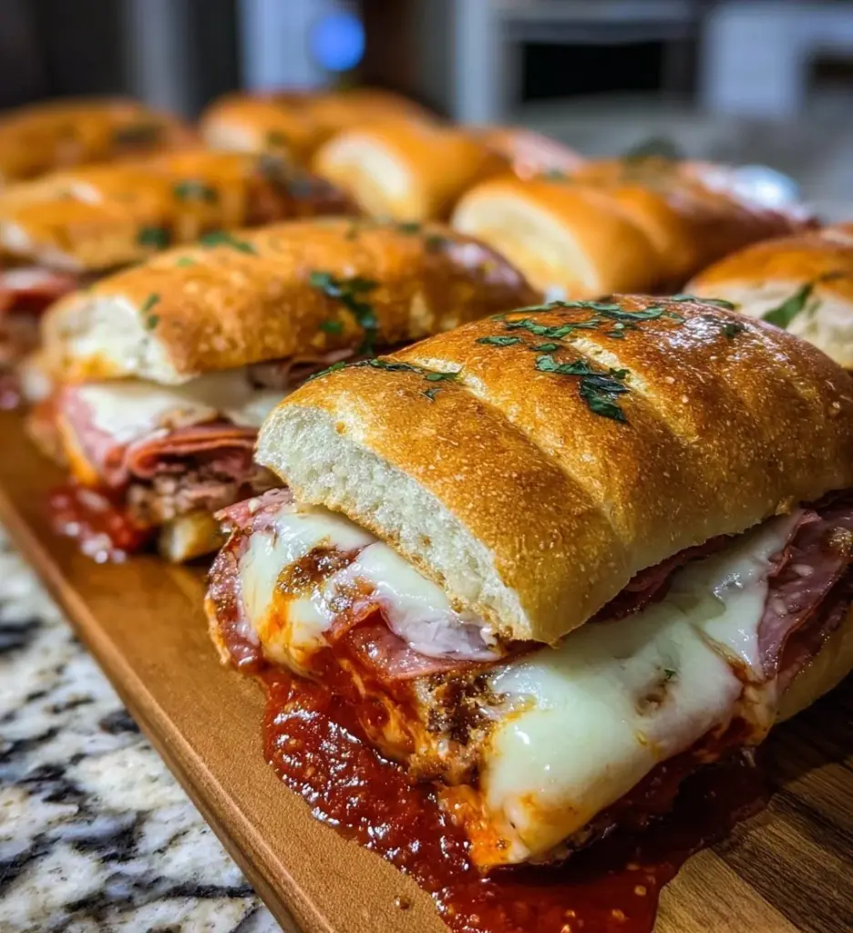 Baked Italian Grinder Sandwiches with melted cheese and fresh ingredients