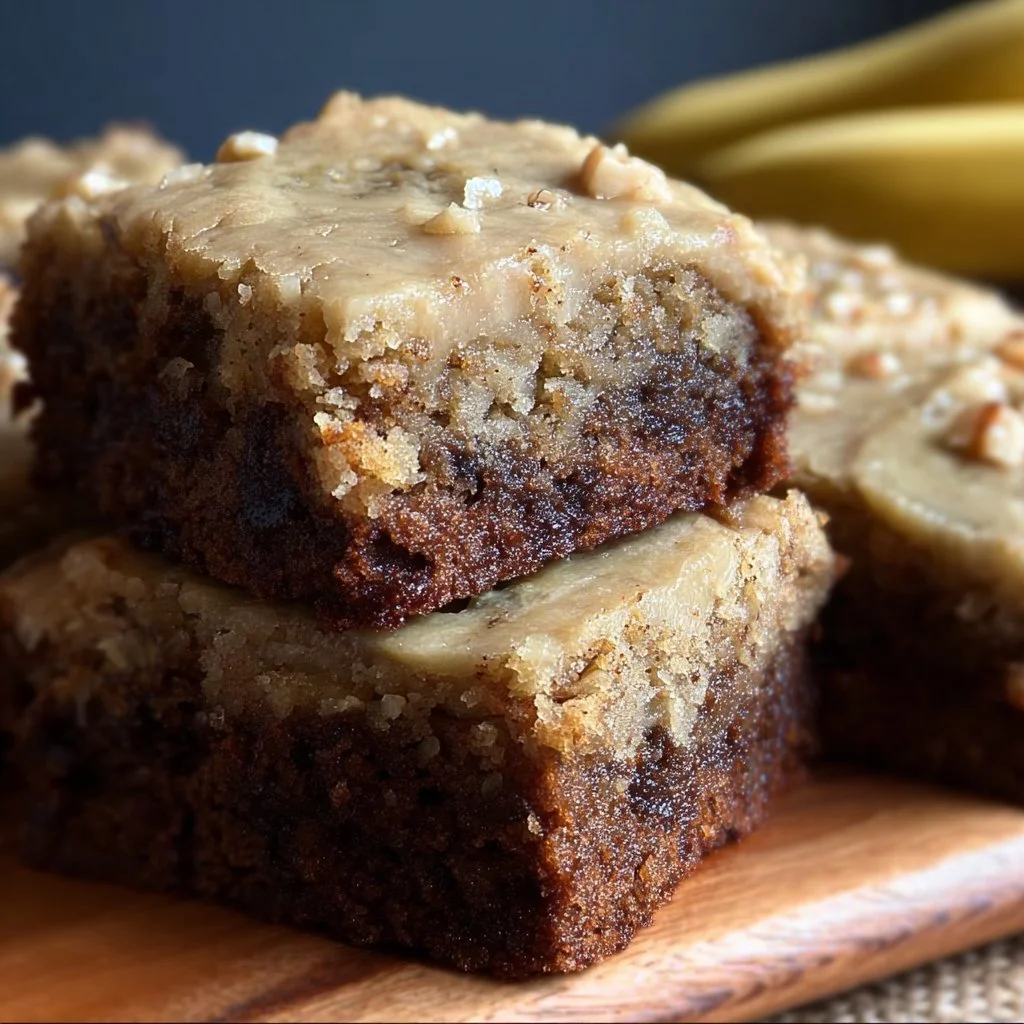 Delicious banana bread brownies with chocolate chunks and nuts.