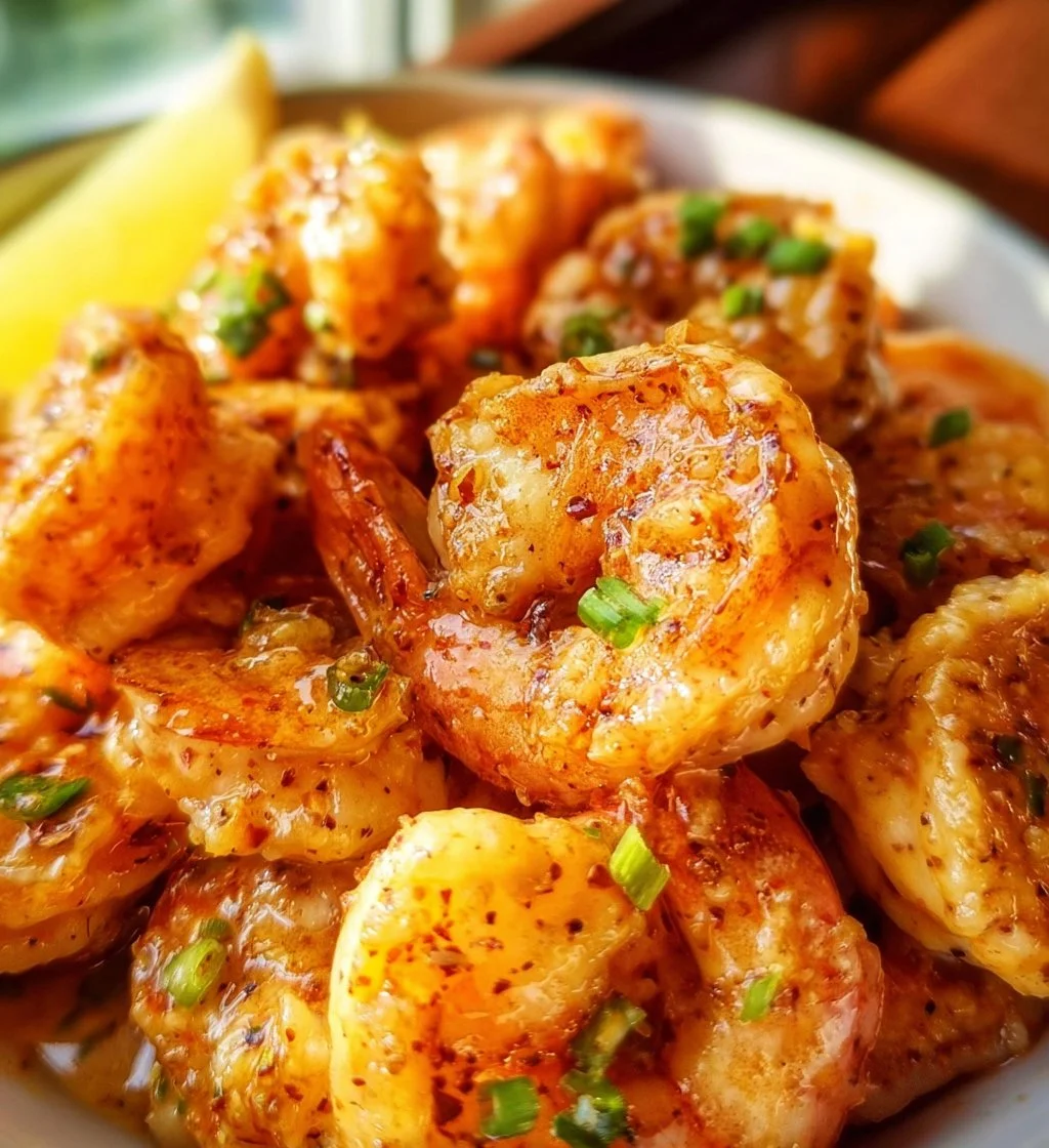 Plate of delicious Bang Bang Shrimp garnished with green onions.
