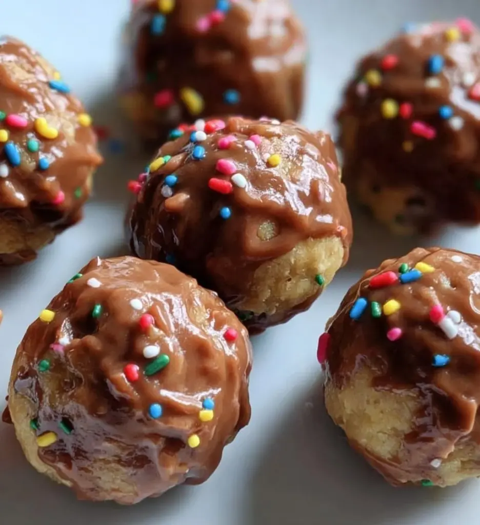 Delicious birthday cake batter protein balls ready to enjoy as a healthy snack.