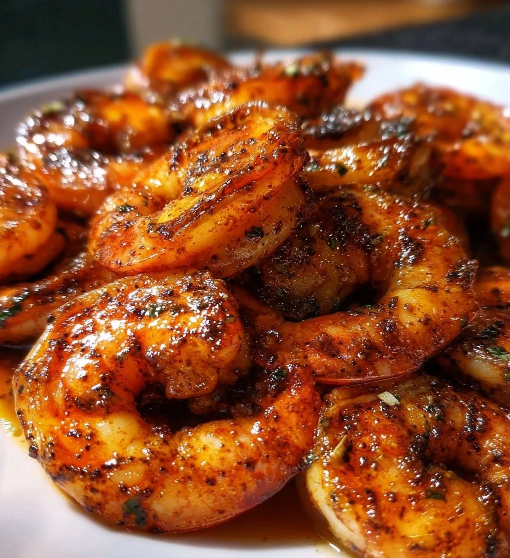 Delicious blackened shrimp served with lemon and spices