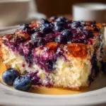 Blueberry Cottage Cheese Breakfast Bake served in a dish, garnished with blueberries.