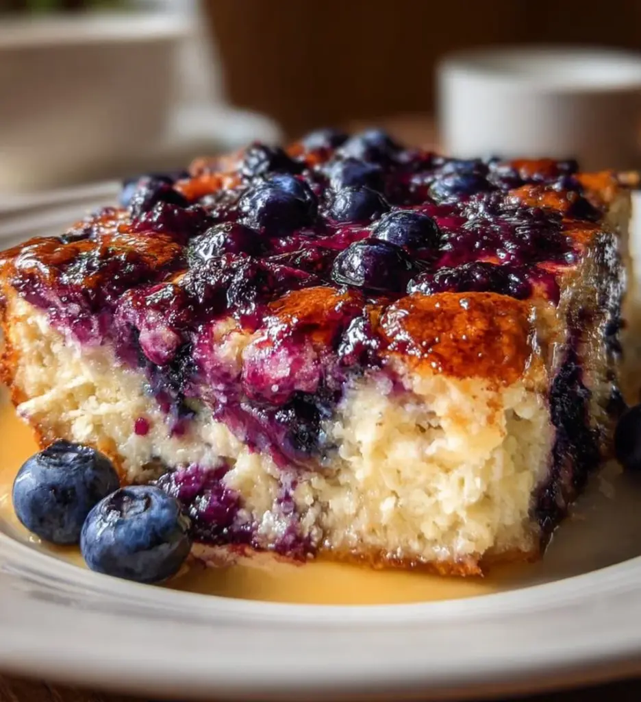 Blueberry Cottage Cheese Breakfast Bake served in a dish, garnished with blueberries.