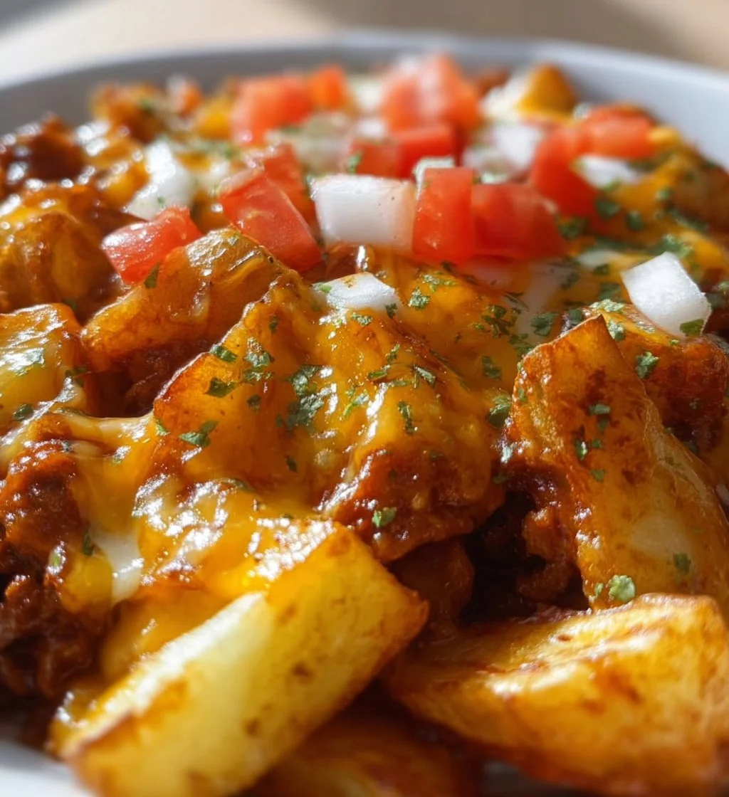Cheesy Taco Potatoes topped with cheese and seasoning served in a bowl