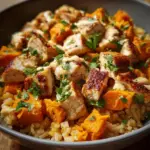 Delicious Chicken and Sweet Potato Rice Bowl with vibrant vegetables and rice