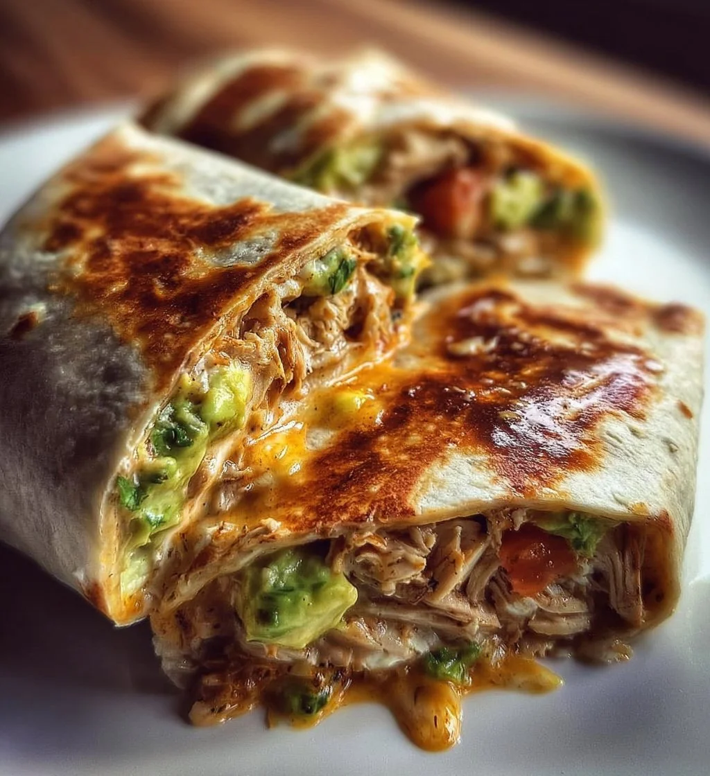 Delicious Chicken Avocado Ranch Burritos with chicken, avocado, and ranch dressing