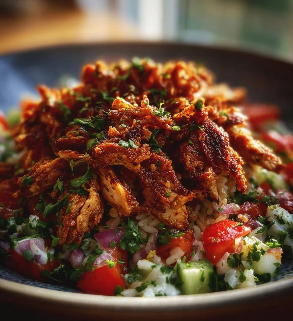 Chicken Shawarma Crispy Rice Salad with fresh ingredients and bold flavors.