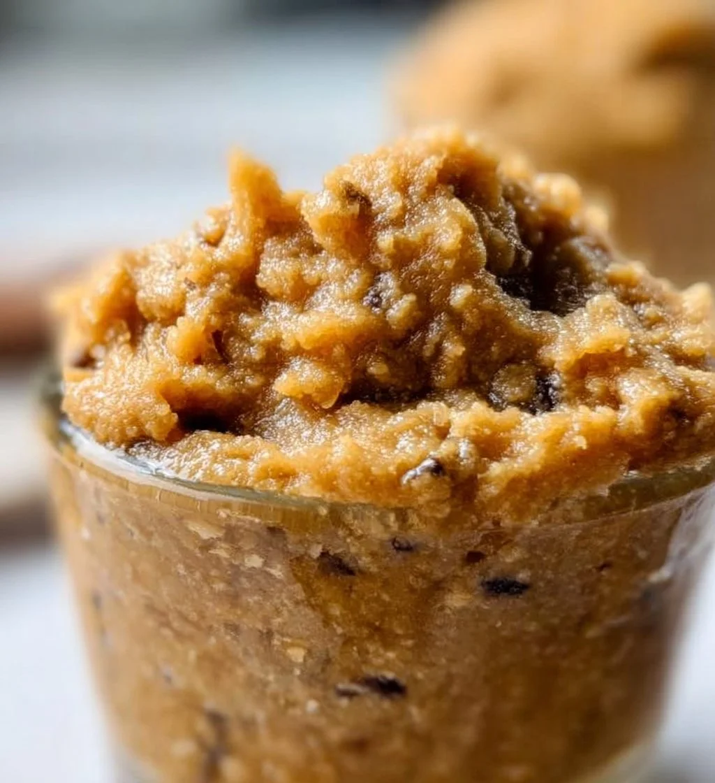 Bowl of homemade chickpea cookie dough topped with chocolate chips