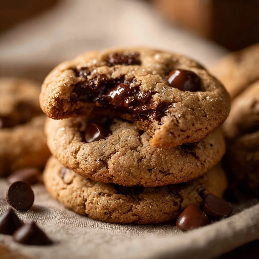 Delicious chocolate chip coffee cookies on a baking tray, fresh from the oven.