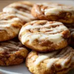 Delicious cinnamon roll cheesecake cookies freshly baked on a plate