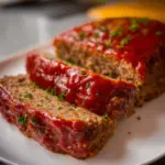 A delicious slice of Classic Keto Meatloaf served with vegetables