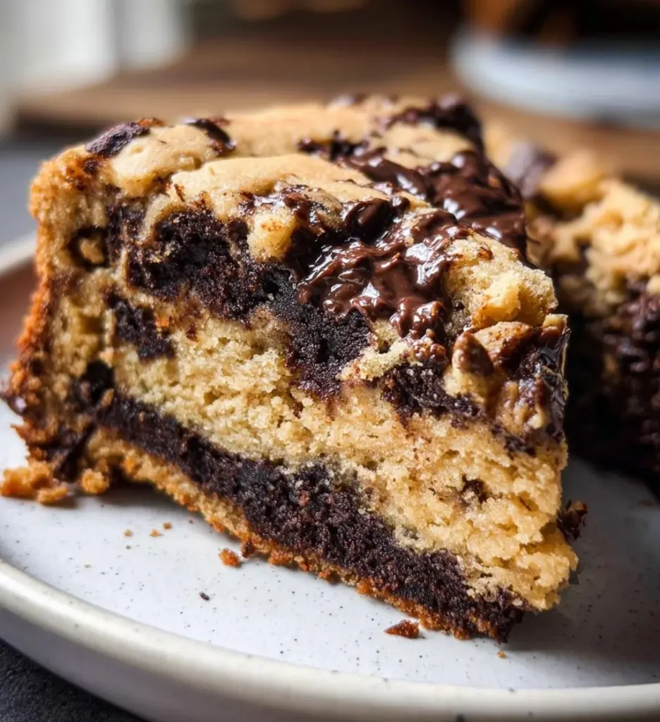 Delicious Cookie Dough Cake with cookie dough topping and chocolate chips