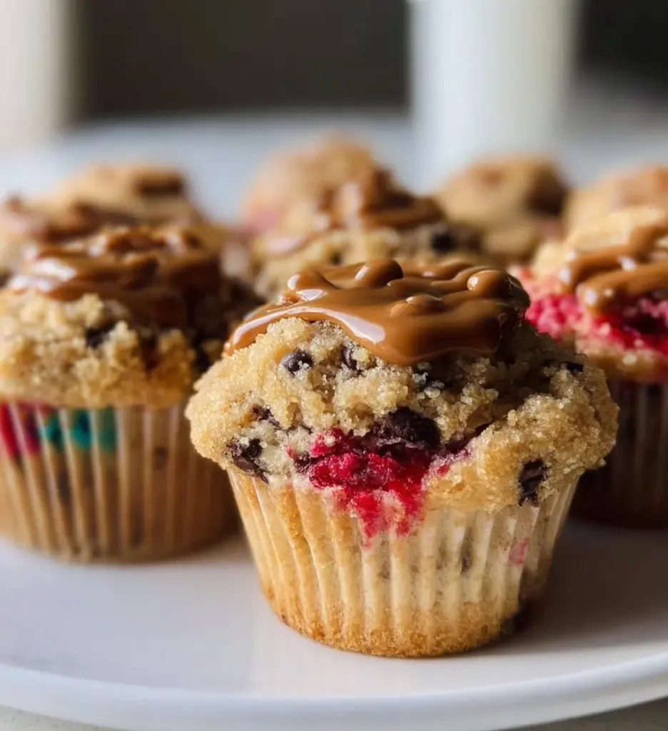 Delicious Cookie Dough Cupcakes topped with chocolate chips and frosting