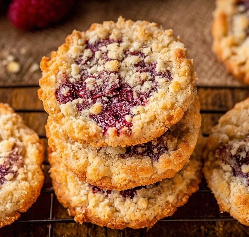 Delicious raspberry crumble cookies inspired by Costco's recipe, showcasing a perfect crumble topping