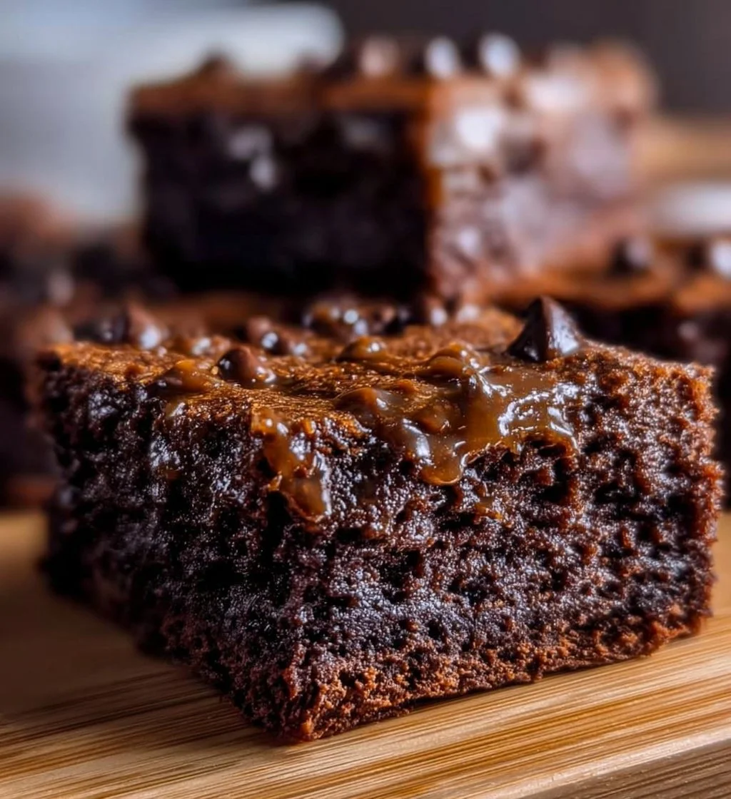 Delicious cottage cheese brownies topped with chocolate icing on a white plate.