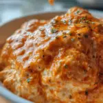 Cottage Cheese Buffalo Chicken Dip in a serving bowl with tortilla chips