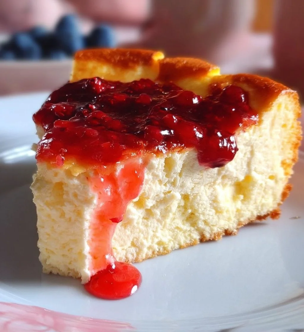 Delicious Cottage Cheese Cake topped with fresh fruits and cream