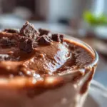 Delicious cottage cheese chocolate mousse served in a glass, topped with berries